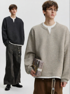 JEENSYIU | Áo Hoodie Dài Tay Không Cổ Trụ Mỹ Phong Cách Rộng Rãi