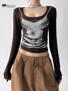 MUYUZI | Retro American Style Slimming Long Sleeve T-shirt