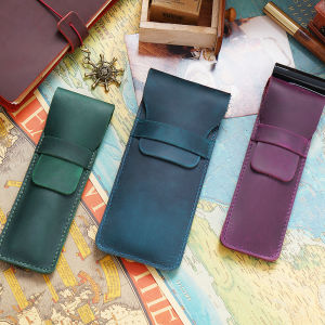 New Arrival Fog Wax Green Large Cow Set Creative Gift Pencil Case Crazy Horse Leather Pen Leather Case for Men and Women Neutral Stationery Case