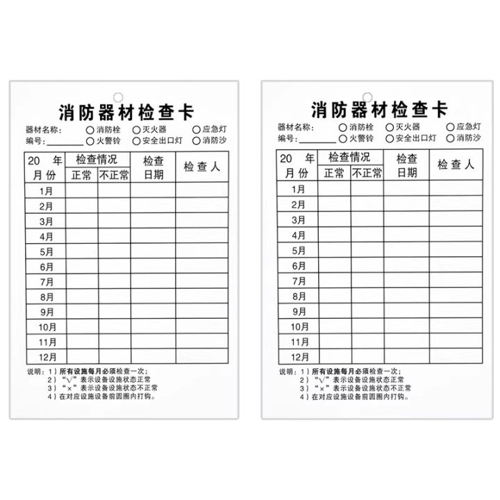 Firefighting Check Off Card Firefighting Equipment Inspection Card Date-Stamped Fire Extinguisher ...