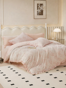 Boyang Home Textile | Carved Velvet Princess Style Ruffled Pink Milk Velvet Bedding Set Thick Double Layer