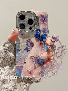 Kafel Artistic Oil Painting 3D Butterfly Silicone Phone Case for  14 pro Max 13 12 Models Protective Shell with Stand Womens Style