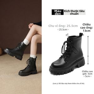 Agsdon | Giày Boots Martin Nữ Đế Cao Tăng Chiều Cao Màu Đen Mùa Đông