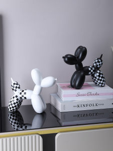 Black And White Mosaic Balloon Dog Sculpture Creative Living Room TV Cabinet Art Decorations Home Decorations Resin Animal Figurines