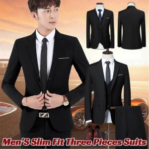 Fashion Men’S Three Pieces Suits Jacket Blazer Vest Pants Set Business Suit Formal Suits Wedding Suit Slim Fit Suit Set