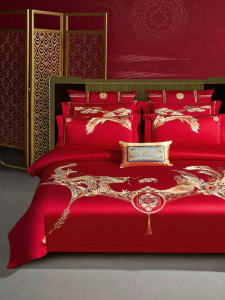 Mercury | Wedding Red Embroidered 4-Piece Set 60-Count Long Staple Cotton Sateen