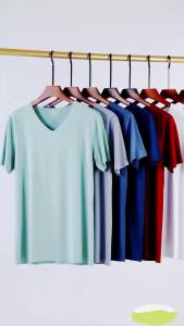 Men V Neck Ice Silk T Shirt Seamless Solid Color Slim Short Sleeve Summer Thin No Trace Invisible Bottoming Shirt Casual Daily
