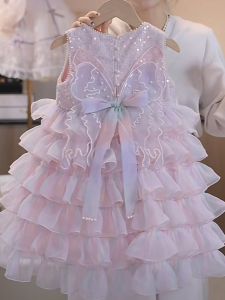 Princess Style Cake Skirt for Girls Summer New Arrival Fairy Tale like Butterfly Net Gown Kids Clothing Cotton Blend Fabric