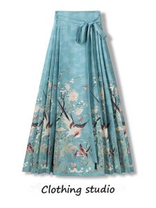 New Chinese Style High Waist Printed Skirt Womens Summer Fashionable Hanfu Miniature Daily Outfit Half-length Skirt