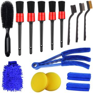15PCS Car Wash Detailing Brush Set Car Cleaning Brushes Sponges Towels for Car Air Vents Rim Cleaning Dirt Dust Clean Tools