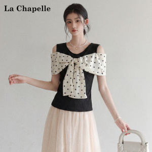 La Chapelle | Polka Dot Bow-Connected Stylish Slim Fit Off-Shoulder T-Shirt