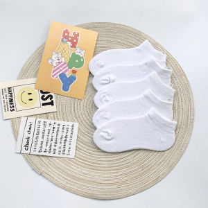 ถุงเท้าเด็กผ้าฝ้ายระบายอากาศได้ดี ถุงเท้ากีฬาแบบบาง สำหรับเด็กชายและเด็กหญิง ฤดูใบไม้ผลิและฤดูร้อน สีขาว ถุงเท้าสั้น 1-6 ปี