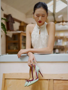 Elegant Chinese Style Butterfly Knot High Heels Fairy Style Single Shoes Large Size 41-43 Breathable Upgraded Version