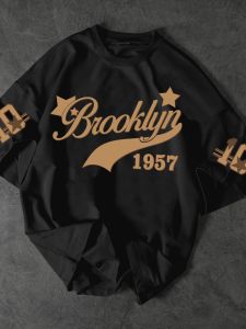 American style new summer mens 1957 letter print comfortable and breathable round neck T-shirt outdoor street style top