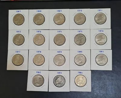 1967 to 1984 singapore 1st series 50 cents coin set