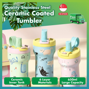 650ml Stainless Steel Ceramic Coated Tumbler Insulated Travel Mug with Built-In Straw Cute Design Spill-Proof Durable