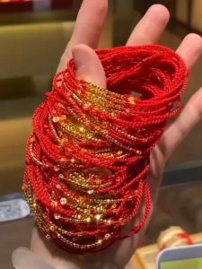 vòng tay tết chỉ đỏ mix charm xu kim tiền vàng tây và charm bi vàng 24k  vòng tay đá phong thủy trang sức thiết kế đủ hóa đơn thẻ bảo hành