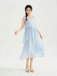 SANFU | Summer New Elegant Drawstring Waist Beaded Round Neck Loose Dress