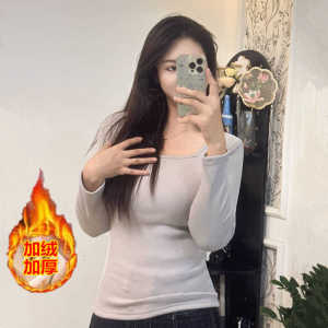 Ấm Áp Lông Cừu Áo Thun Vuông Dài Tay Lót Cổ Áo Áo Thun Nữ Mùa Thu Mùa Đông Phong Cách Mới Thời Trang Sành Điệu Đa Năng Áo Sơ Mi Lớp Đế