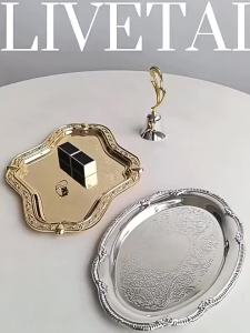 Electroplated Silver Oval Plate Exquisite Dessert Plate Fruit Plate Small Snack Round Plate Desktop Storage Dish