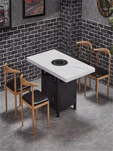 Retro Style Restaurant Dining Table And Chairs Electric And Gas Dual Use Hot Pot Stove Commercial Use BBQ Restaurant Furniture