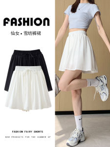 Quần Short Chiffon Cạp Cao Mùa Hè Cho Nữ Quần Ống Rộng Chữ A Quần Dài Thường Ngày Quần Dài Ống Rộng Đa Năng Nhỏ Gọn