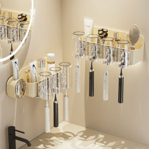 Toothbrush Holder Toothpaste Squeezer Shaver Dispenser Wall Mount Bathroom Cup Storage Rack No Drill Rak Berus Gigi