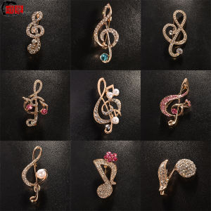 Fashionable Music Note Brooch Pin Metal Alloy Pearl Womens Mens Suit Jacket Accessory Versatile Fixed Pin Trendy Jewelry