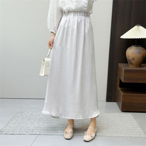 Elegant High Waist Midi Skirt Womens Elastic Waist Satin Look A-Line Skirt Fashionable Spring Summer Skirts by SaiNge