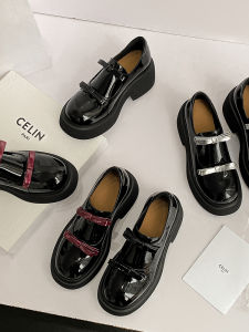 Womens Thick Heel Loafers 2025 New Style Double Butterfly Knot British Style Small Leather Shoes Versatile High Heel Single Shoes