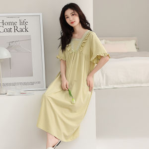 Miiow | Cat Lady Summer Sleep Dress Thin Pure Cotton Short Sleeve Midi Dress Fresh Princess Style Womens Nightgown Home Clothes