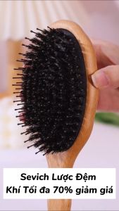 SEVICH หวีไม้ธรรมชาติ ป้องกันไฟฟ้าสถิตย์ หวีขนหมูป่าแท้ สําหรับนวดผม แปรงนวดผู้หญิง หวีขนหมูป่า หวีหมูป่า Bristle Hair Comb