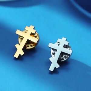 Orthodox Cross Brooch Men Women Stainless Steel Gold Color Pin Religious Christian Minimalist Classic Suit Accessories Gift