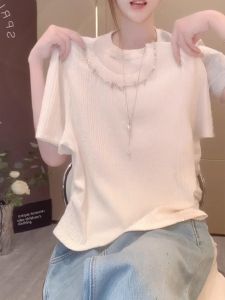 BINKAFENNY | Plus Size Unique Short Sleeve Round Neck T-Shirt Womens Summer Slim Fit Beautiful Age-Defying Korean Style Commute Pure Color