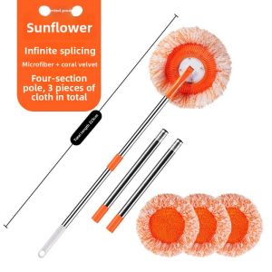 MONLEYTA | German Sunflower Extendable Mop Head Dust Removal Cleaning Tool Multi-Functional Home Use One-Mop-All Stainless Steel Pole