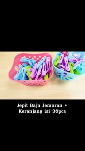 Jepitan Jemuran Baju (Isi 30pcs) FREE Keranjang Clothespin Clip / Holder Klip Plastik Warna Jepit Jemur Cucian Rumah Tangga Laundry Pengering Pakaian Cuci Sapu Tangan Kaus Kaki Celana Dalam Underwear Bra Dasi Boxer Manset Anak Bayi Dewasa Baby - GP Mall