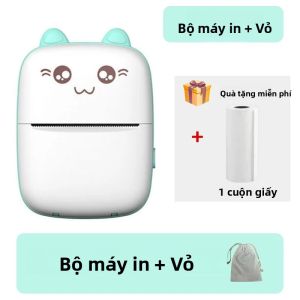 Máy In Nhiệt Mini Di Động 58mm Hình Mèo Không Dây Bluetooth In Ảnh Nhãn Ghi Chú Kèm Cáp USB In Nhẹ Nhàng