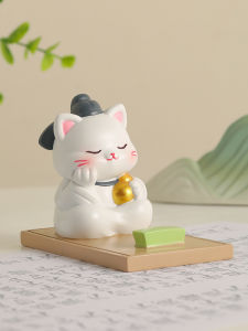 Cute Cat Phone Stand Desktop Decoration Office Decor Ancient Chinese Style Resin Craft Gift for Friends And Colleagues