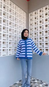 BELLA BLASTER OUTER CARDIGAN RAJUT RAJUT / BAJU STRIPE WANITA / RAJUT KANCING LENGAN PANJANG