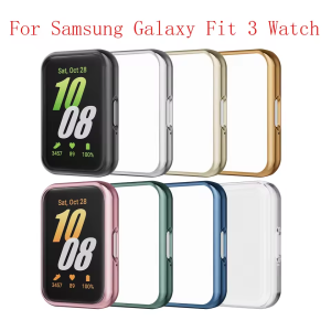 Plating Case For Samsung Galaxy Fit 3 Samrt Watch Strap Full Coverage Bumper TPU Protective Cover Accessories Screen Protector F