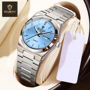 BINBOND Brand Fashion Womens Quartz Watch Stainless Steel Sports Original Waterproof Night Light Date Womens Quartz Wristwatch