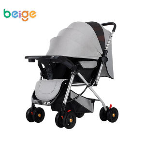 Beige Baby Stroller For Baby Foldable baby stroller Baby stroller with cushion Handle can rotate With dinner plate
