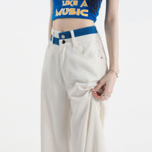 QIAOMIDUO | Quần Jeans Đùi Cao Dáng Rộng Suông Dài
