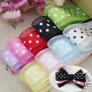 125mm Bilateral Organza Printing Polka Dots Ribbon Handmade Hair Bow Party Christmas Wedding Decor DIY Sewing Fabric 1 Yard