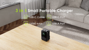 CHARCO Portable Power Bank Super Mini Fast Charging 45W 10000mAh Battery Pack Charger Portable with Retractable USB C Cable Travel Essential Powerbank Compatible with iPhone 17/16 Series Samsung