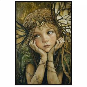 Tranh cô tiên đang tâm trạng suy tư chủ đề hòa bình và bảo vệ môi trường.Tranh treo tườngdán tường.CGI-1234