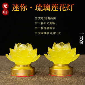 Charging Plug-in Dual-Purpose Lotus Buddha Lamp For Home Altar Mini LED Pilot Lamp Buddha Front Small Size Glass Lamp Pair