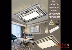 Lampu Plafon LED Crystal Persegi Panjang Besar 110 x 80cm 3 Susun Segi Kotak