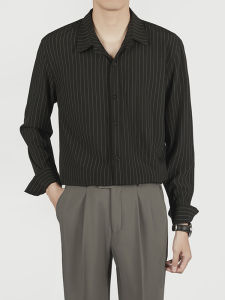 Mens Long Sleeve Striped Shirt Casual Anti-Wrinkle Non-Iron Business Spring Autumn High-End Feeling Handsome Slim Fit Shirt