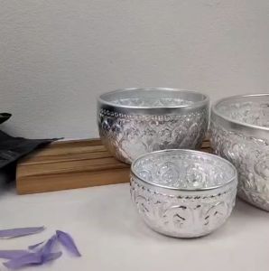 สลุง มี 3 ขนาด 3.7 นิ้ว 5.8 นิ้ว 7 นิ้ว สลุงเงิน ขันแร่ ขันน้ำอลูมิเนียมลายไทย ไม่ขึ้นสนิมทนทาน